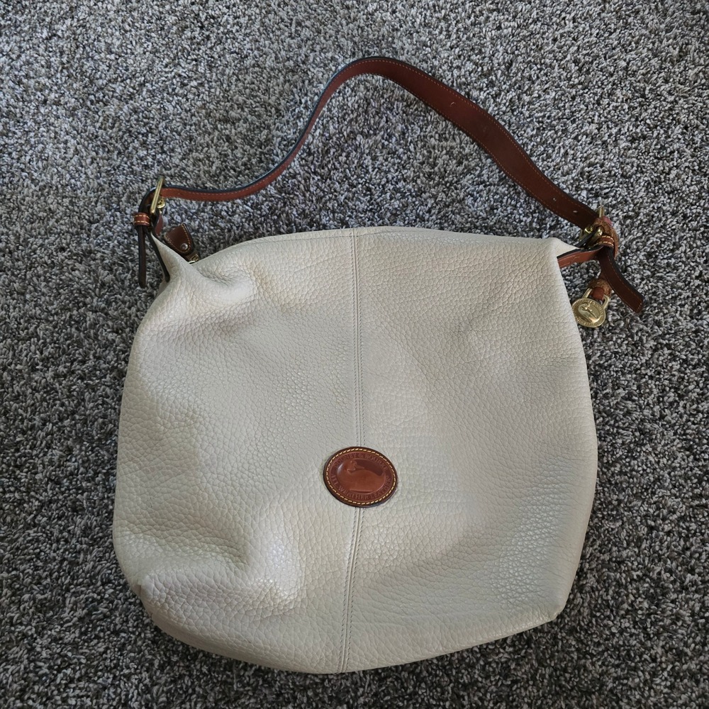 Dooney & Bourke Hobo Bag Womens Large Cream Tan All Weather Leather Vintage